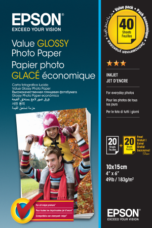 Epson Value Glossy Photo Paper - 10x15cm - 2x 20 sheets